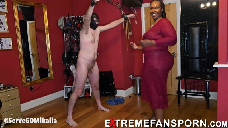 Goddess Mikaila - Ebony Domme Kicks White Mans Balls With Heels-BallAbuse