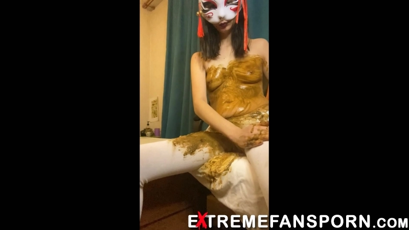 PooGirl – vomiting several times from chewing shit and shit in white pantyhose, fisting new extre...