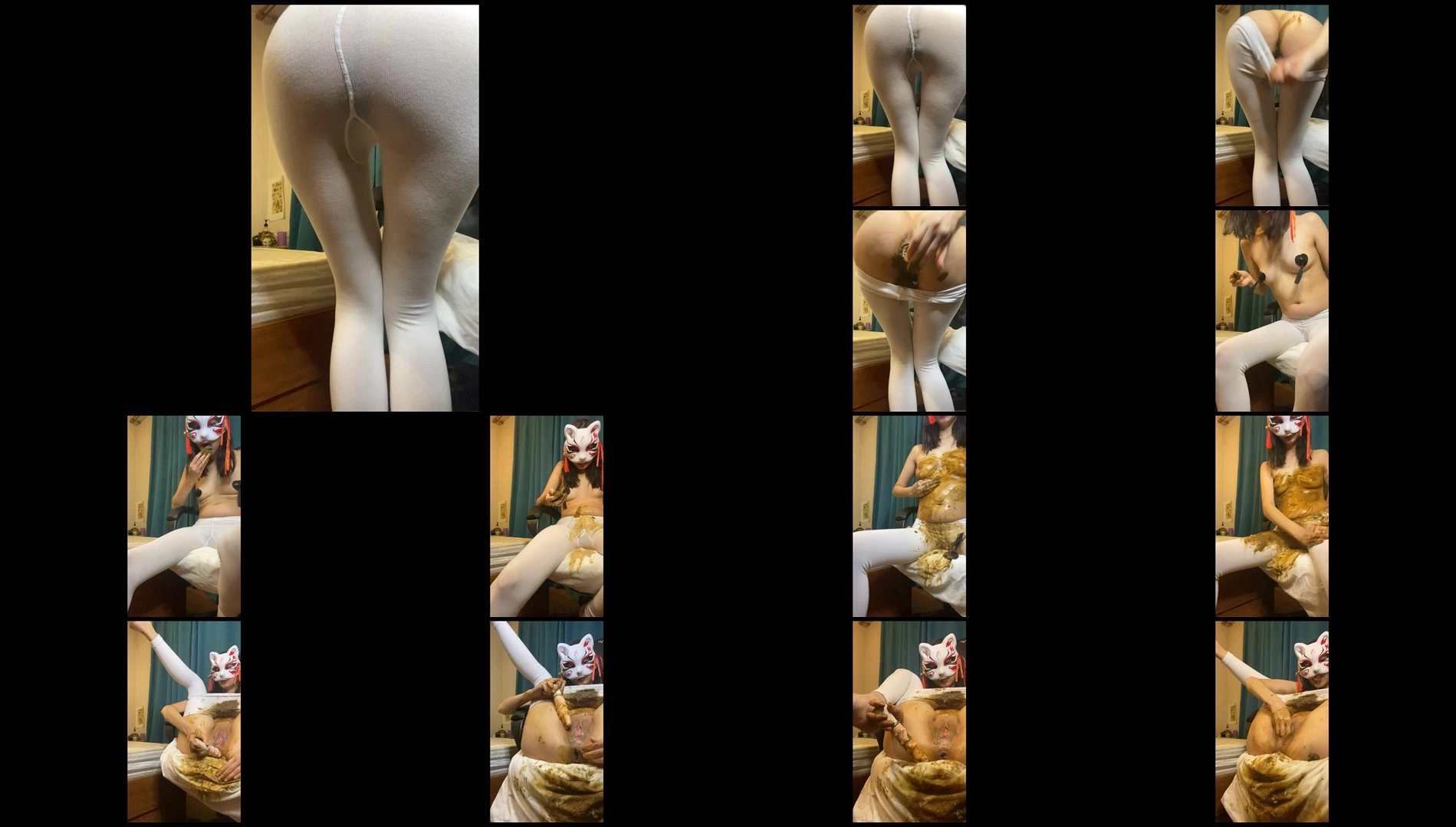 PooGirl – vomiting several times from chewing shit and shit in white pantyhose, fisting new extre...