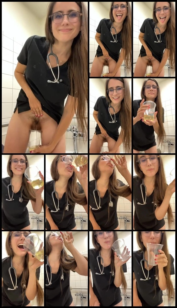 Nurse drinking her own pee