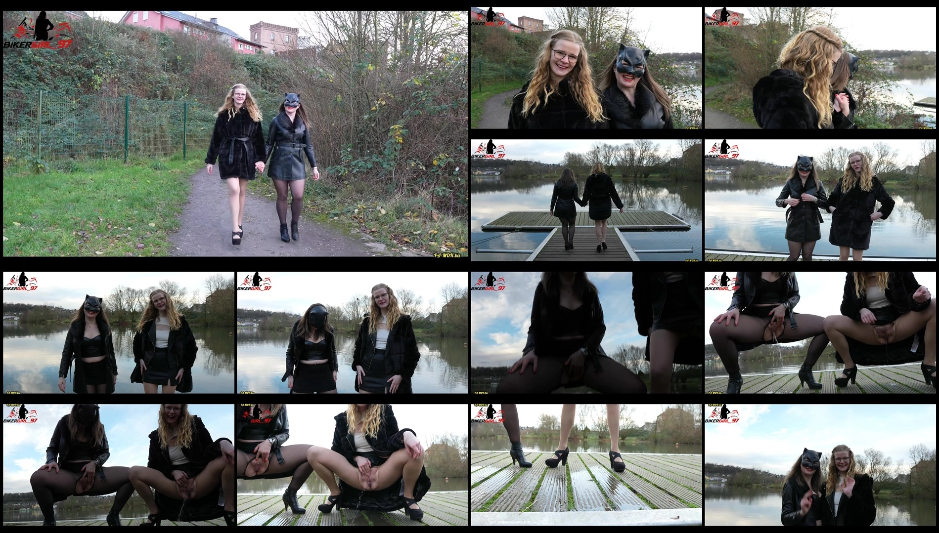 Bikergirl 97 – Hot double piss from 2 wet pussies at the river